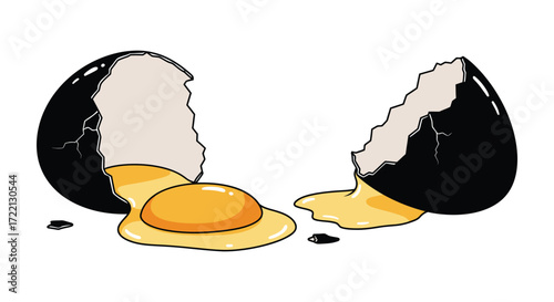 A cracked egg with a golden yolk and flowing egg white illustration