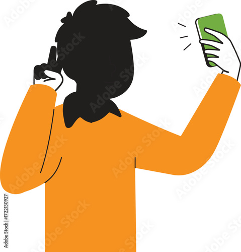 Silhouette of a person taking a selfie with a phone