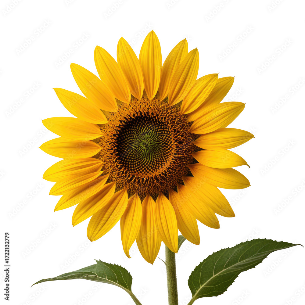 Fototapeta premium Vibrant sunflower blooming, isolated, black background, graphic design