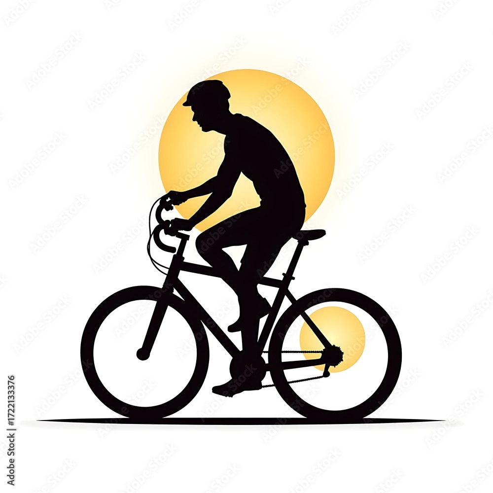 Fototapeta premium Cyclist silhouette against a large sun bicycle bike