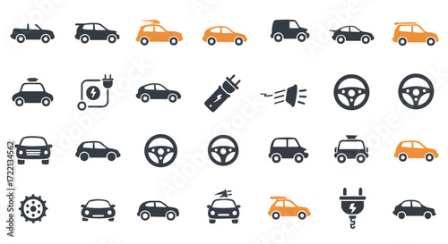 Electric Vehicle Icons Set Eco-Friendly Transportation Collection
