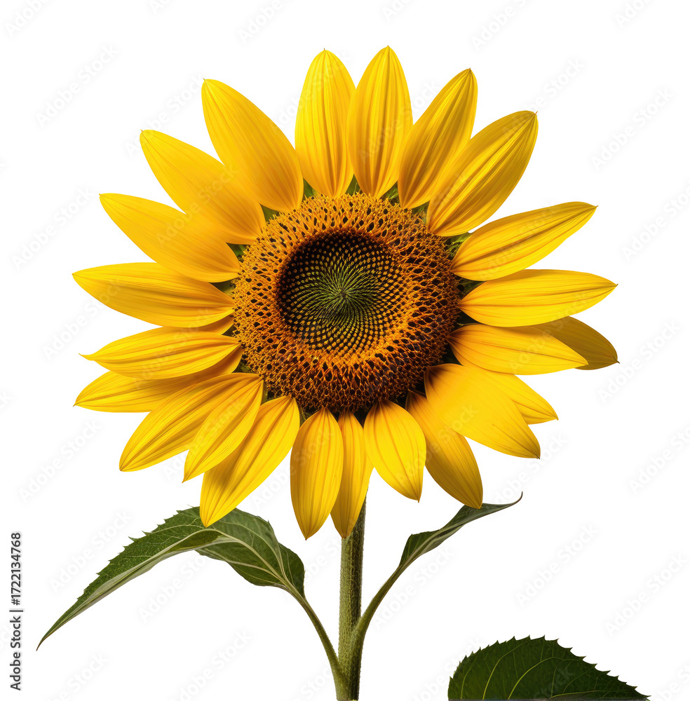 Fototapeta premium Vibrant sunflower, isolated, studio, black background, floral design (1)