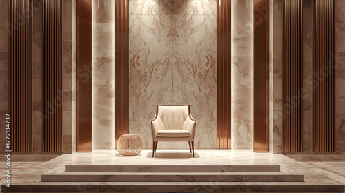 Luxurious throne room with elegant chair and dramatic lighting