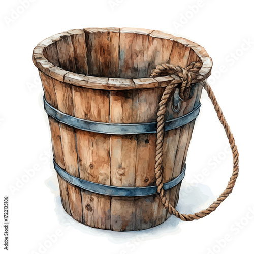 Mud Bucket, watercolor drawing vector, isolated on a white background.