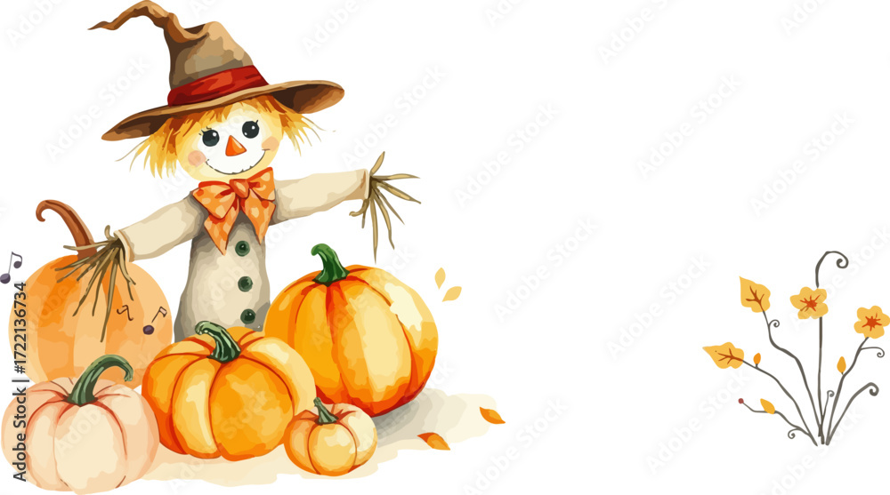Fototapeta premium Watercolor vector illustration of a scarecrow.