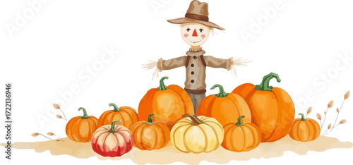 Wallpaper Mural Watercolor vector illustration of a scarecrow. Torontodigital.ca