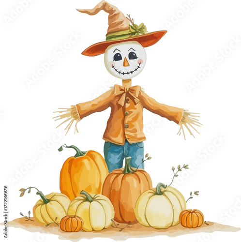 Wallpaper Mural Watercolor vector illustration of a scarecrow. Torontodigital.ca