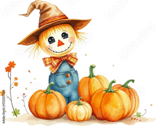 Wallpaper Mural Watercolor vector illustration of a scarecrow. Torontodigital.ca