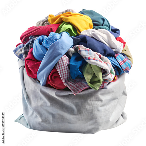 Overflowing Laundry Bag Full of Colorful Clothes on Black Background Keywords: laundry, clothes, pile