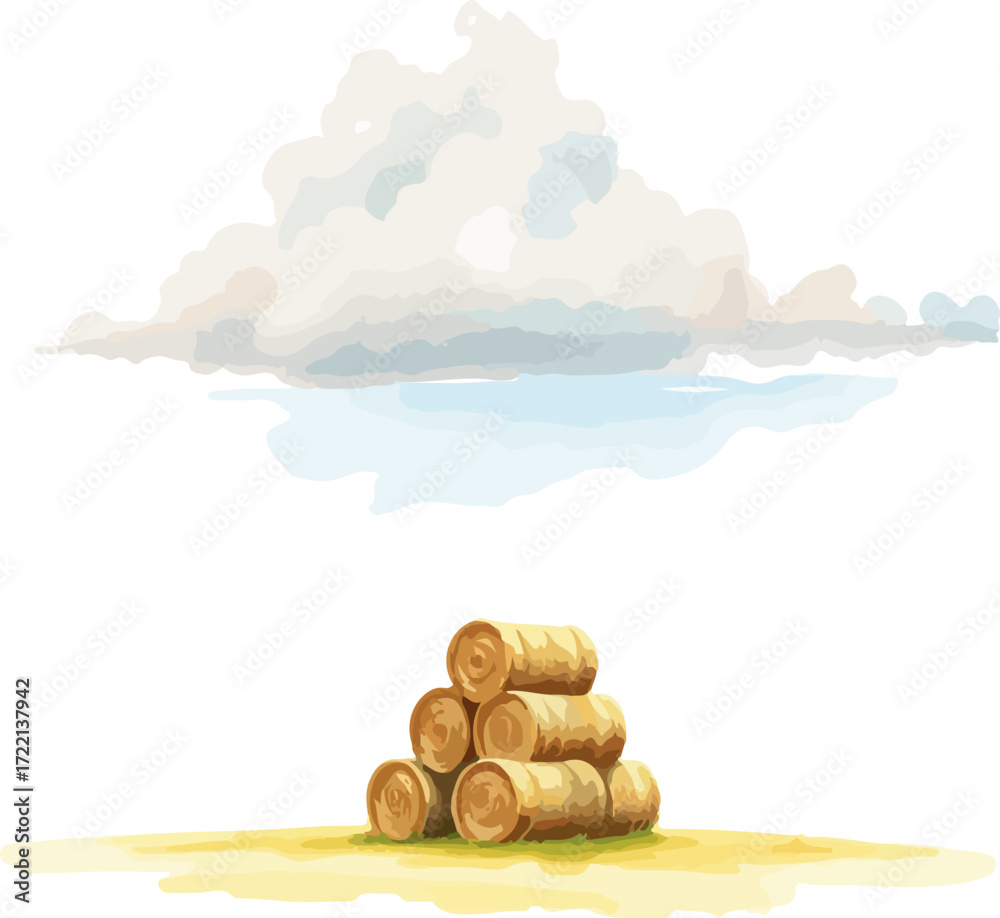 custom made wallpaper toronto digitalWatercolor vector illustration a haystack in a field.