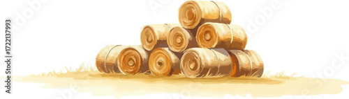 Watercolor vector illustration a haystack in a field.
