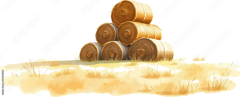custom made wallpaper toronto digitalWatercolor vector illustration a haystack in a field.