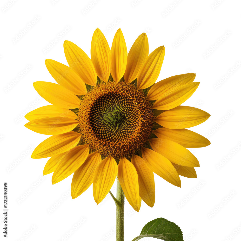 Fototapeta premium Close-up Sunflower Blooming, Green Stem, Black Background, Floral Design