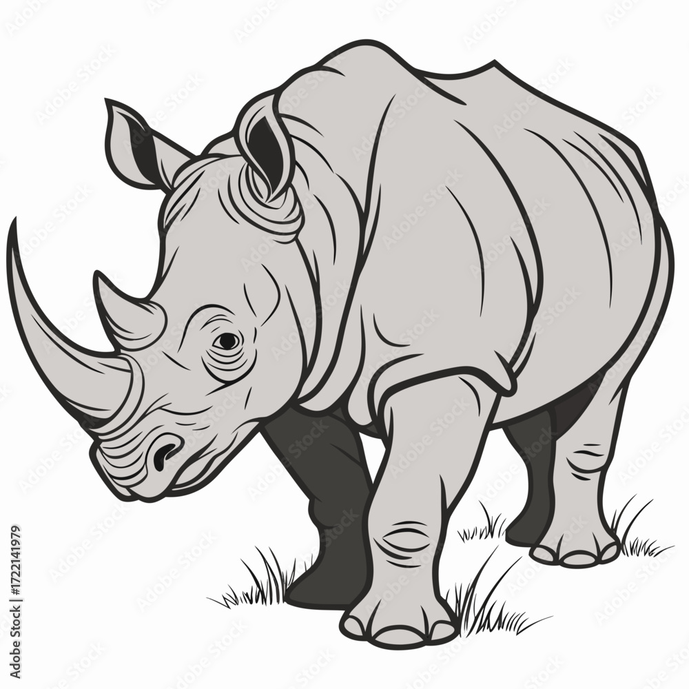 Fototapeta premium Majestic rhino illustration with bold outlines, an iconic wildlife symbol perfect for conservation campaigns or educational resources, showcasing strength and resilience in nature