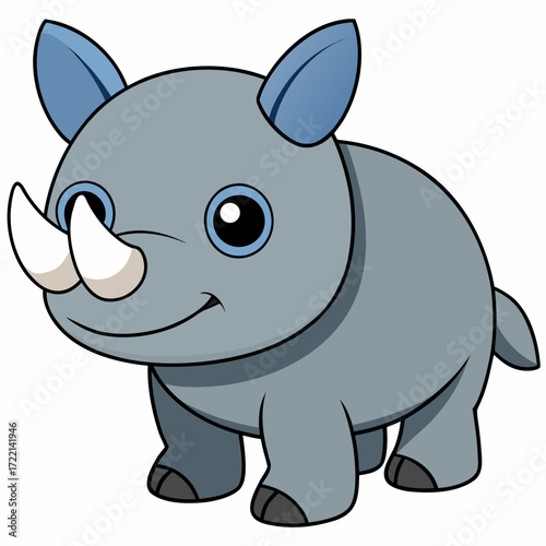 Adorable cartoon rhino smiles sweetly, a charming animal character for children's books and playful designs, perfect for educational content and delightful illustrations