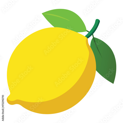 Stock illustration of a fresh lemon with leaves for summer recipes and healthy eating concept