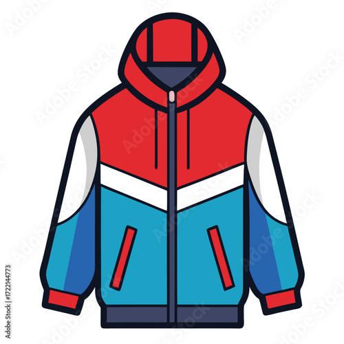 Shop trendy hooded jacket red blue and white color block outerwear sporty casual apparel style