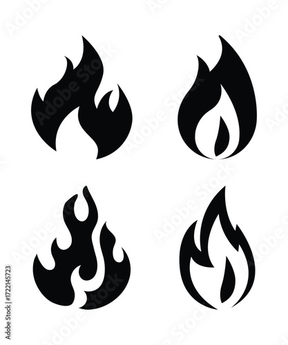 four black shape of burning fire are collected