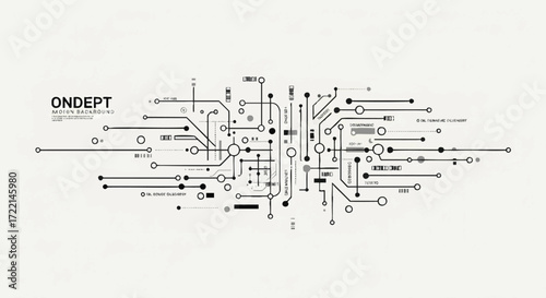 Abstract futuristic network connections and circuit board schematic, conceptualizing digital technology and data transfer