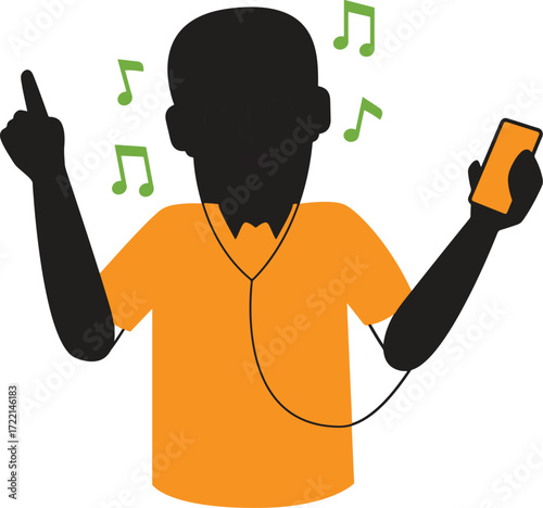 Silhouette of person with headphones listening to music
