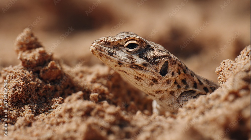 Obraz premium Close-up photo of a tiny lizard amidst sand and dirt on the background