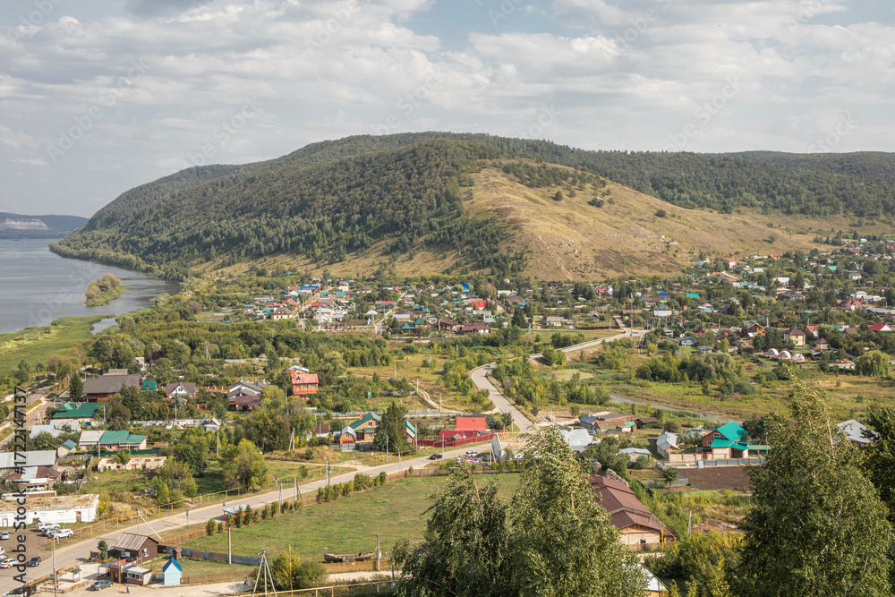 Fototapeta premium Shiryaevo village - tourist attraction in Zhiguli Mountains, Samara Oblast, Russia