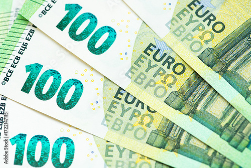 Hundred banknotes of euro close-up
