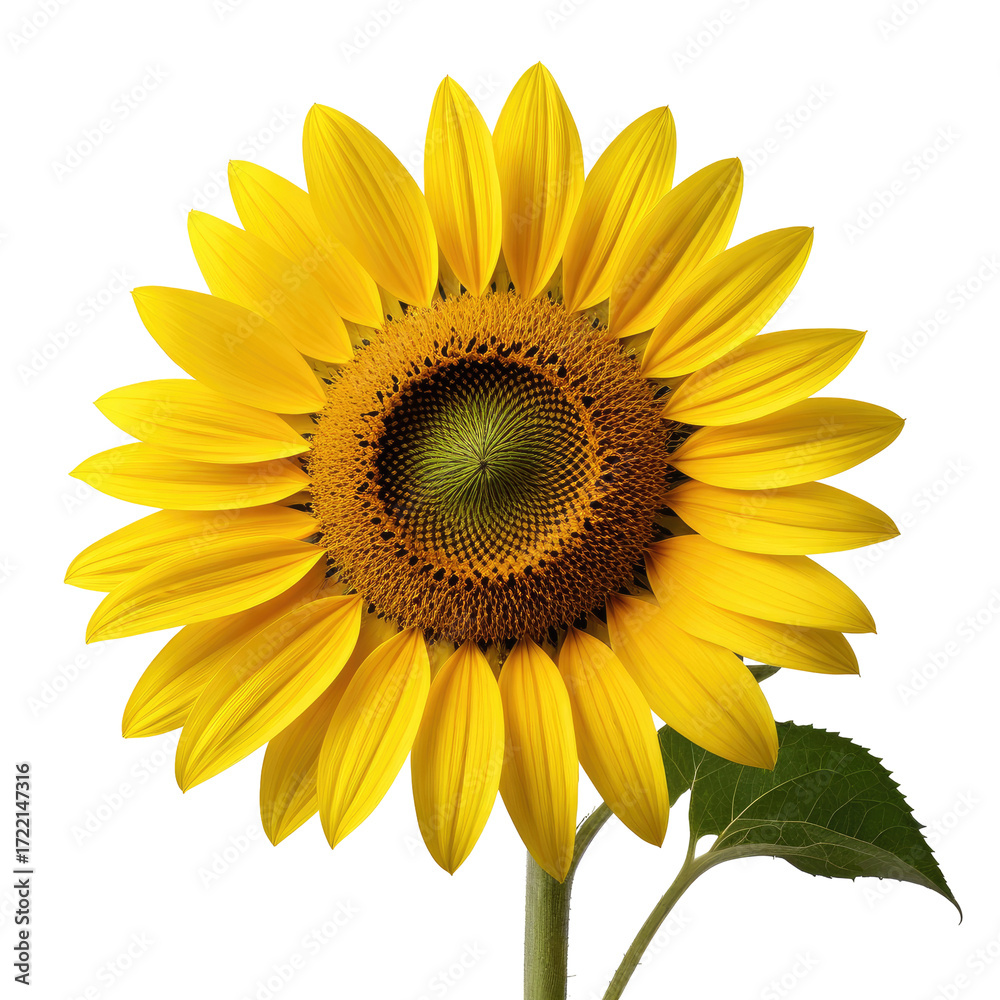 Fototapeta premium Sunflower bloom, studio shot, black background, botany
