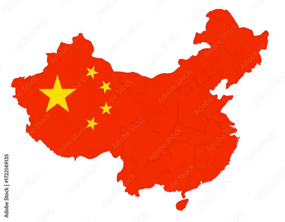 Fototapeta premium Map of China with National Flag Colors, Transparent PNG