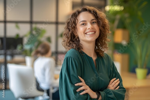 Woman smiling portrait happy businesswoman office professional employee