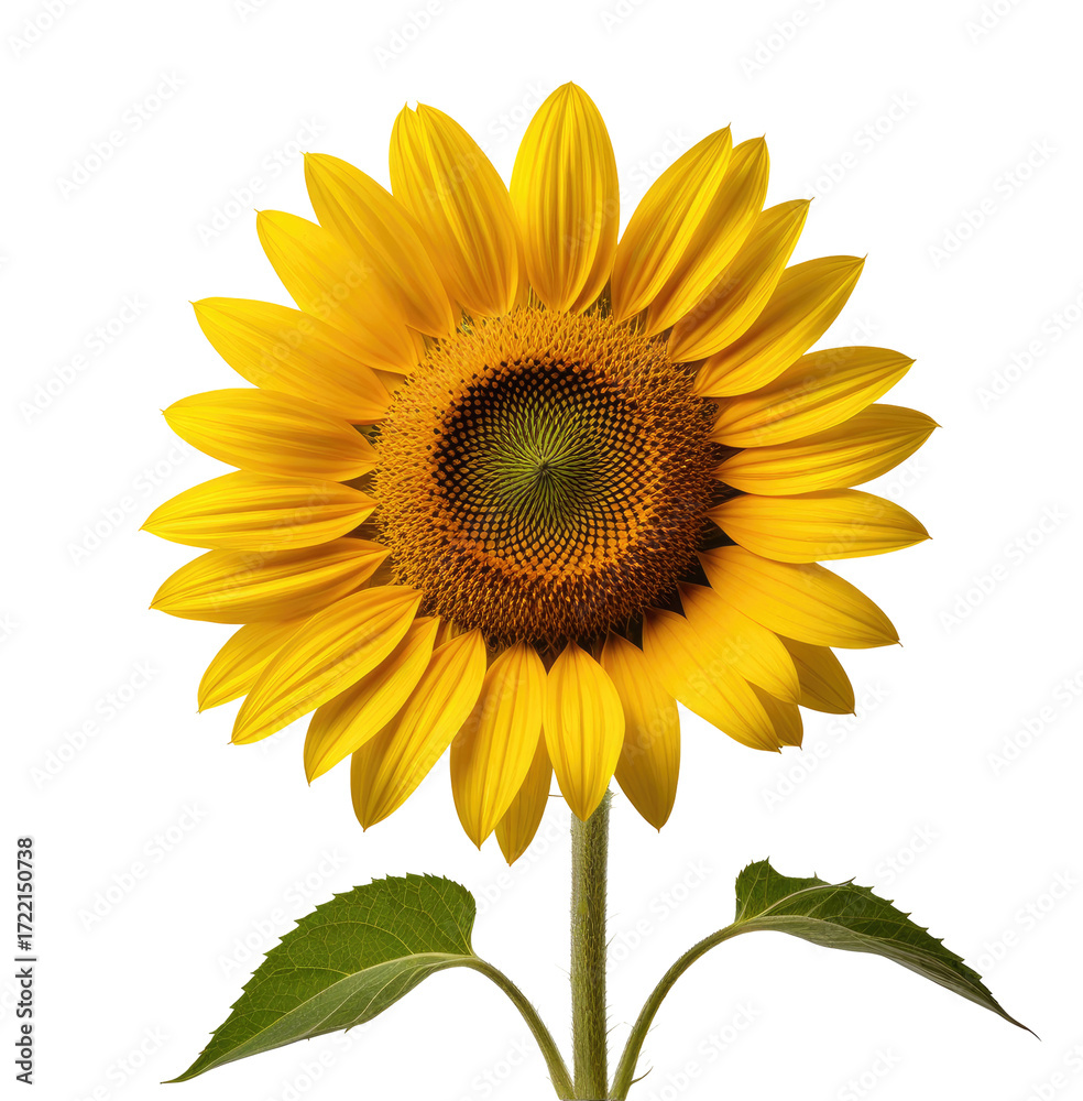 Fototapeta premium Blooming sunflower, studio shot, black background, nature design