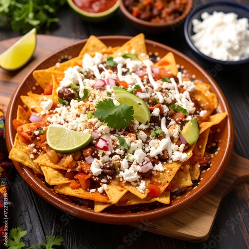 Spicy tortilla dish with toppings