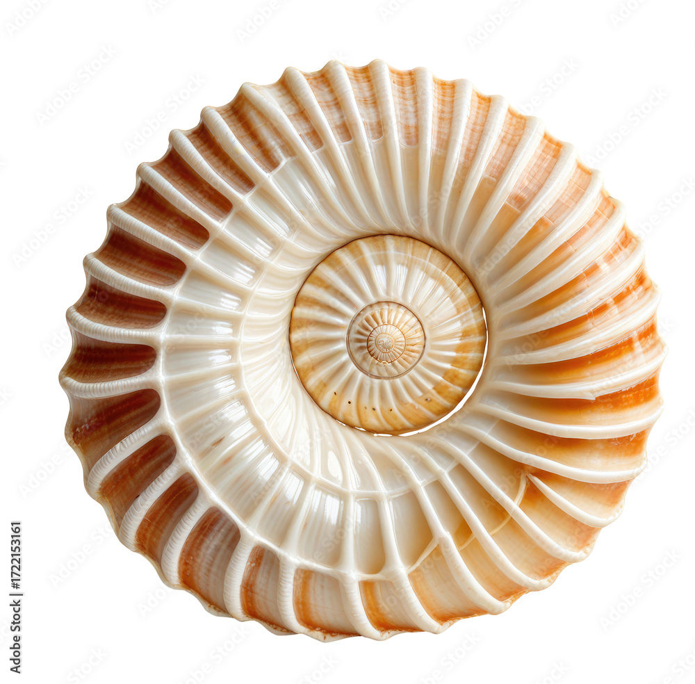 Obraz premium Spiral seashell, close-up, ocean background, nature texture, design