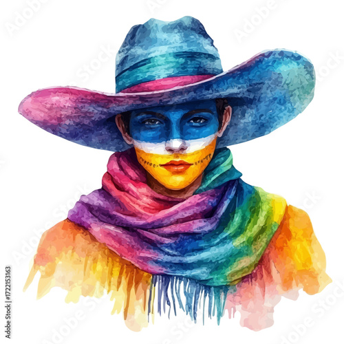 watercolor vector of Mexican Face Parade, isolated on a white background.