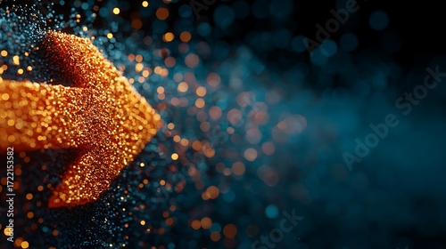 Dynamic Glittering Orange Arrow Indicating Direction in a Colorful Abstract Background