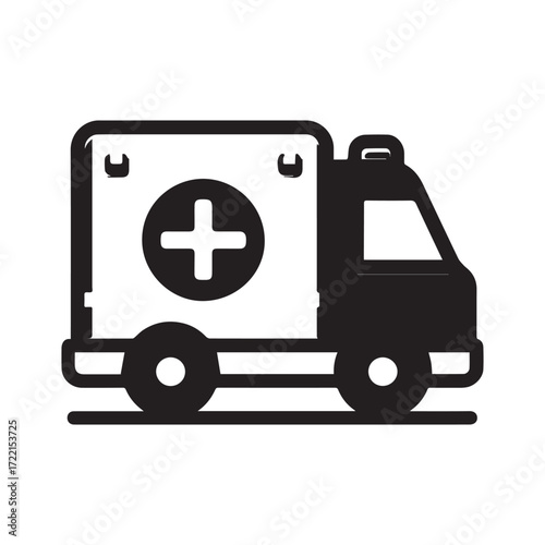 Flat Minimal Ambulance Icon – Emergency Medical Vector
