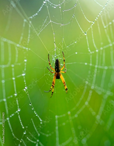 Spider in dew-covered web