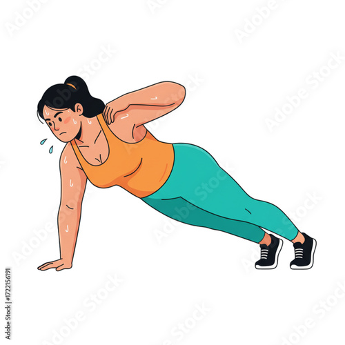 Strong curvy woman building core stability with a plank shoulder tap exercise