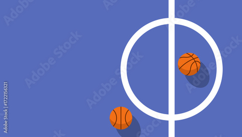 Two basketballs are placed on a blue court surface.