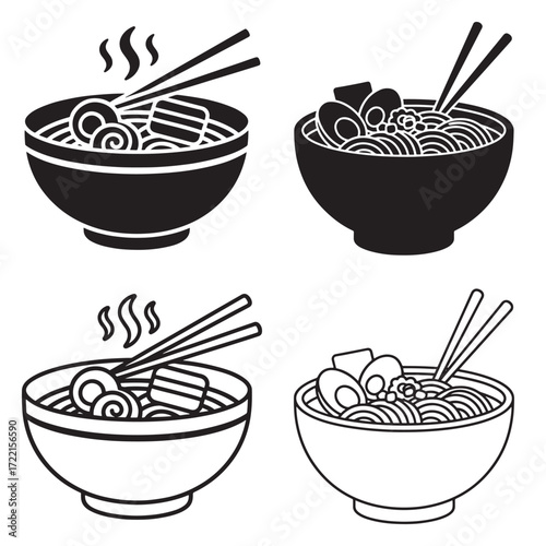 Amen bowl icon set silhouette outline vector