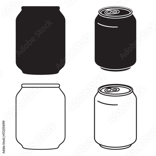 Beer can icon set silhouette outline vector