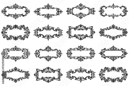 Collection of elegant ornate decorative borders and frames for design projects