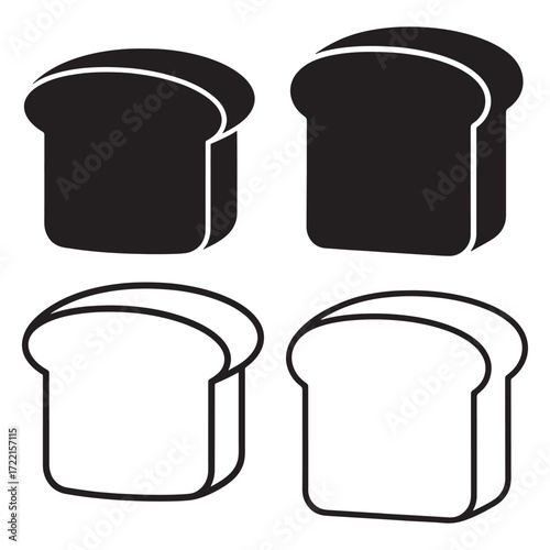 Bread slice icon set silhouette outline vector