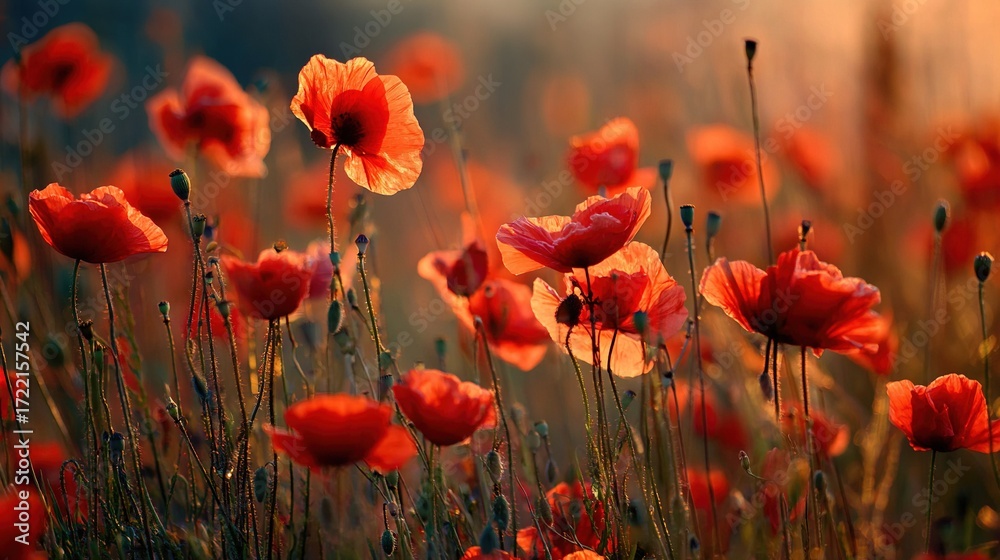 Obraz premium A red-filled field beside a green-yellow field on a grassy base