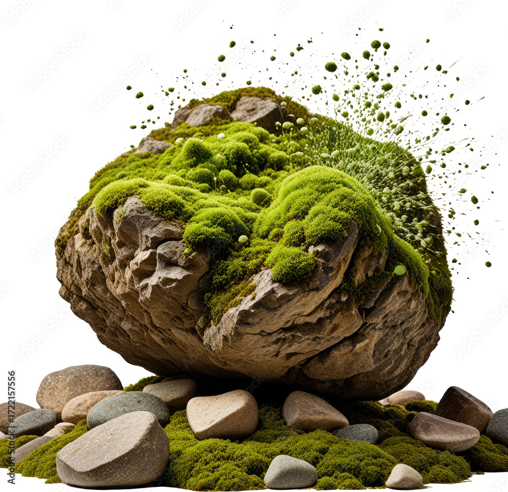 Obraz premium Mossy rock garden, plants, pebbles, background, nature design