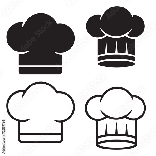 Chef hat icon set silhouette outline vector design