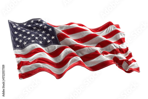 Detailed American Flag Fabric Rippling on Black usa flag isolated on a transparent background in PNG format.