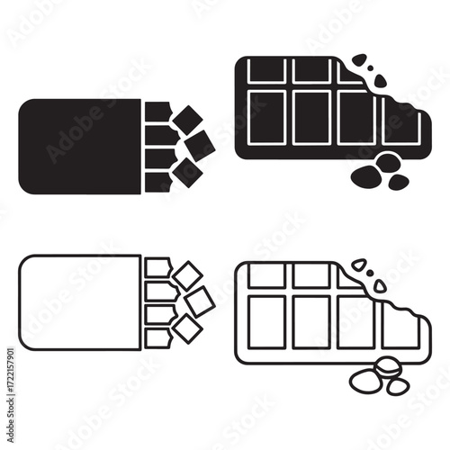 Chocolate bar icon set silhouette outline vector design