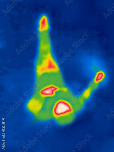 A sleeping man. Sleeping on your back. Image from thermal imager device.