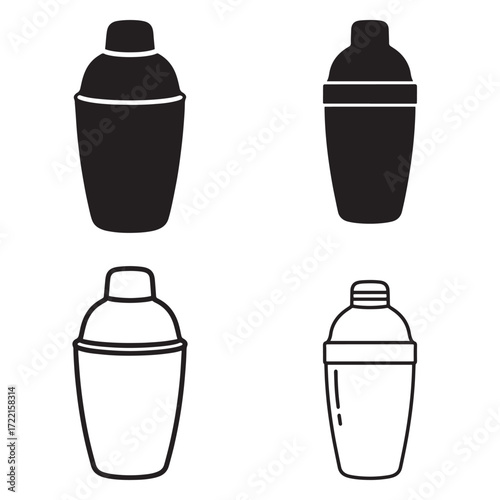 Cocktail shaker icon set silhouette outline vector